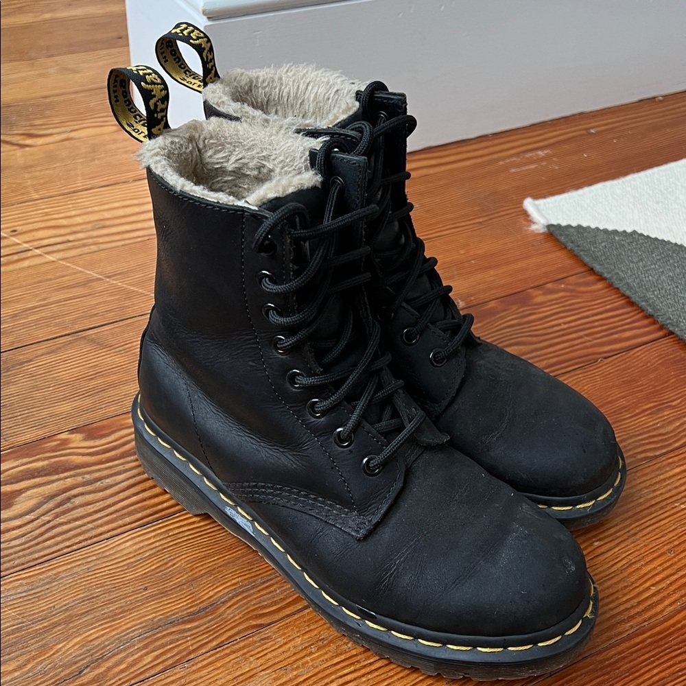 Dr. Martens 1460 lace up leather boots with faux fur lining